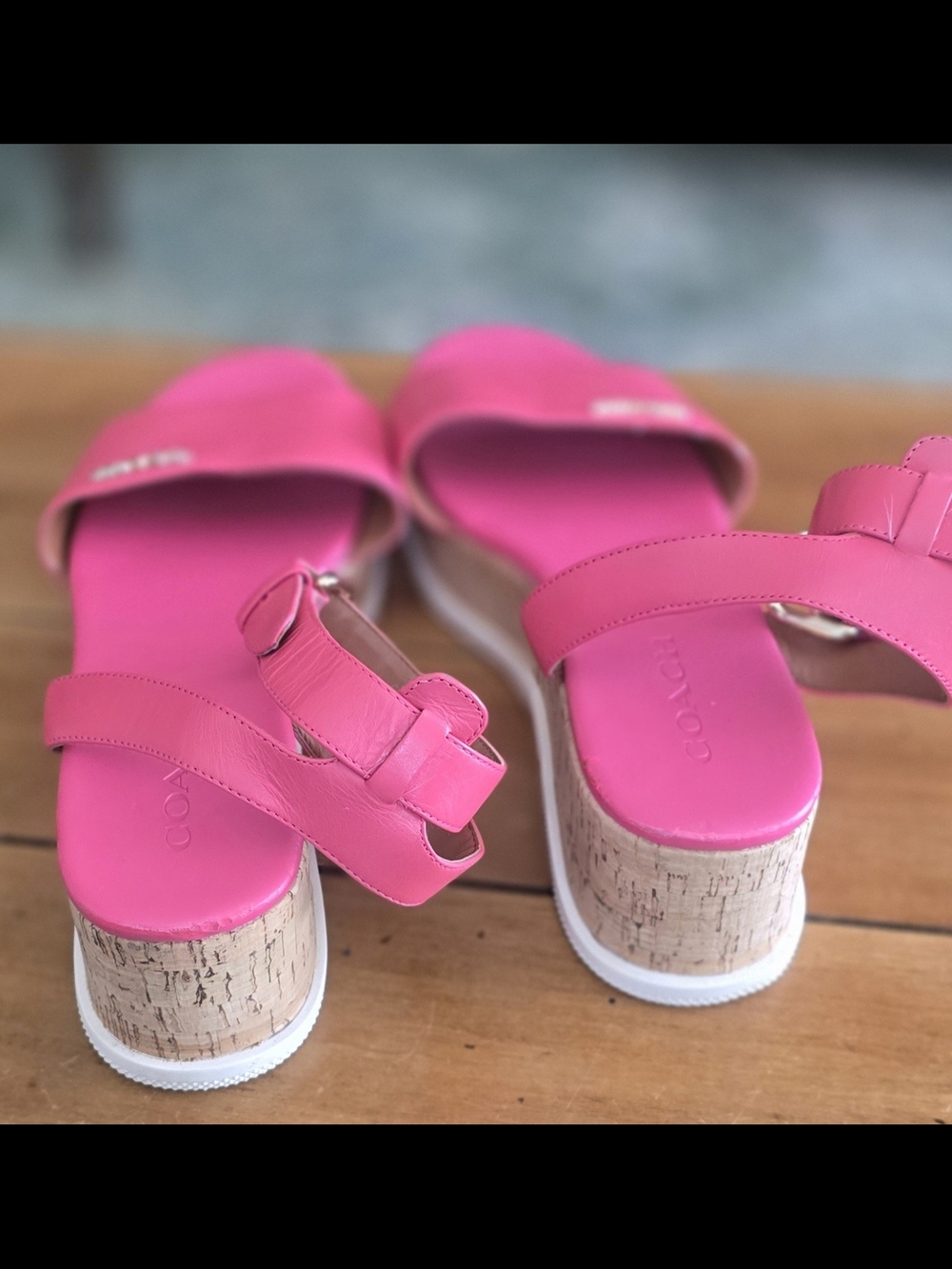 COACH Talulah Fuchsia Pink Cork Platform Sandals - Picture 2 of 10